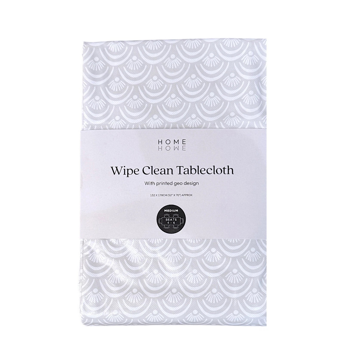 White & Grey Tablecloth Geo Design - 132x178cm