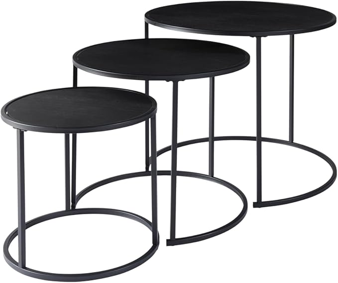 Set Of 3 Black Round Table