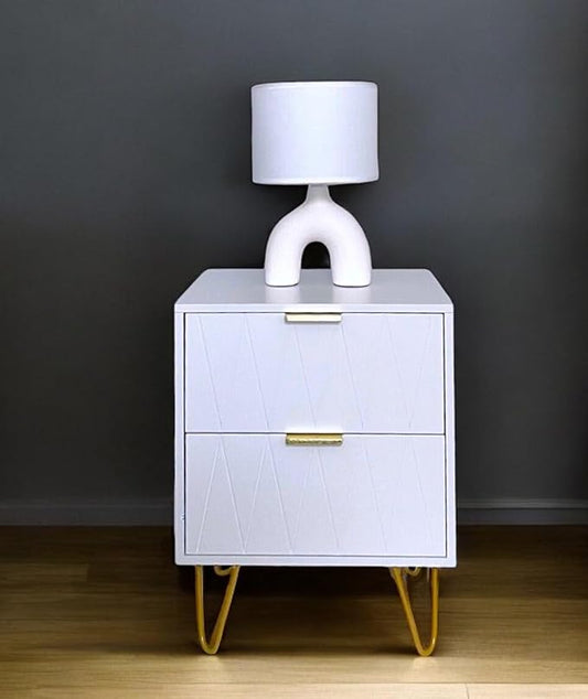 2-Drawer White Bedside Table