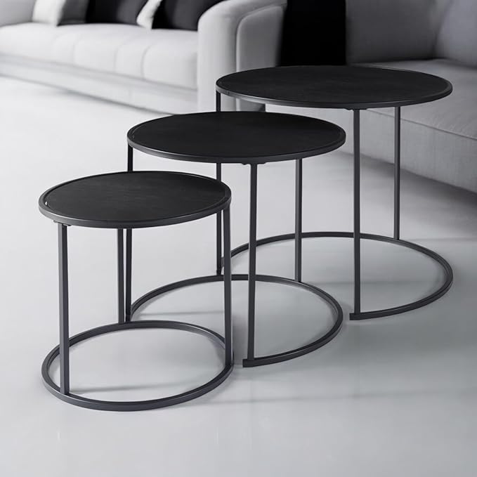 Set Of 3 Black Round Table