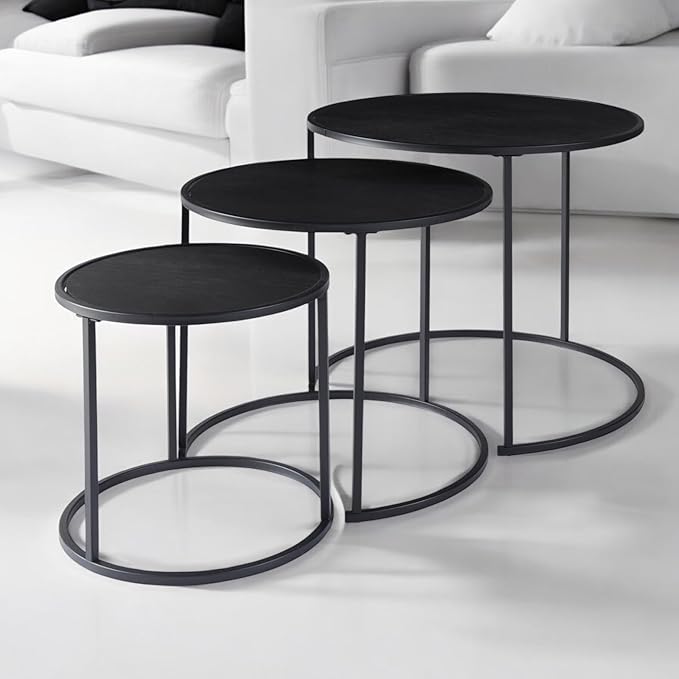 Set Of 3 Black Round Table