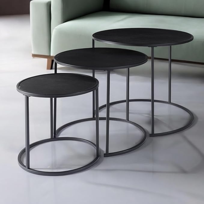Set Of 3 Black Round Table