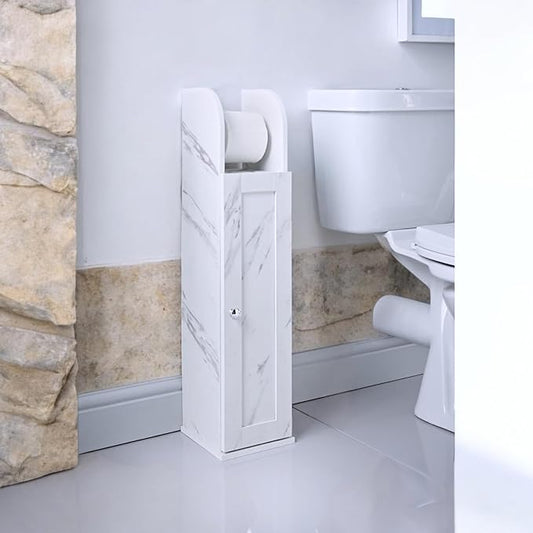 Wooden Toilet Paper Roll Holder with Marble-Look Design