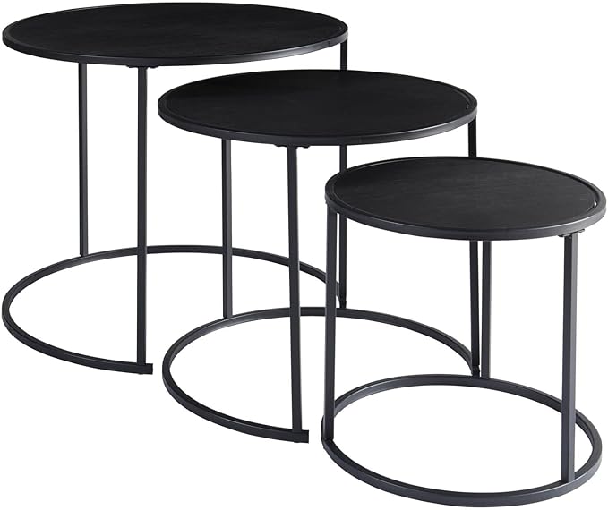 Set Of 3 Black Round Table