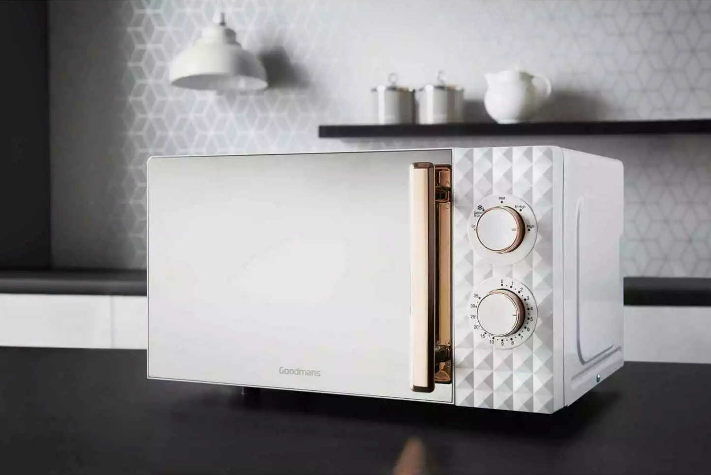 Goodmans Diamond White and Rose Gold Effect Microwave