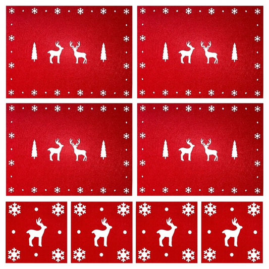 Christmas Placemats & Coasters Set - 8pc- Red