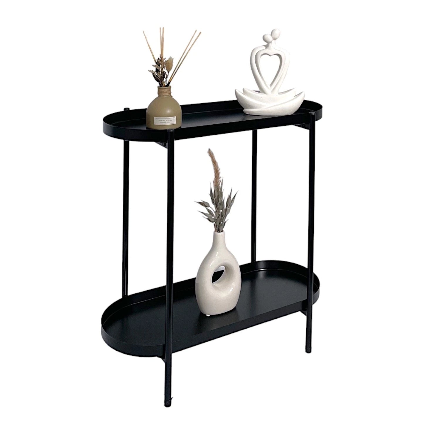 2 Tier Black Metal Contemporary Side Table
