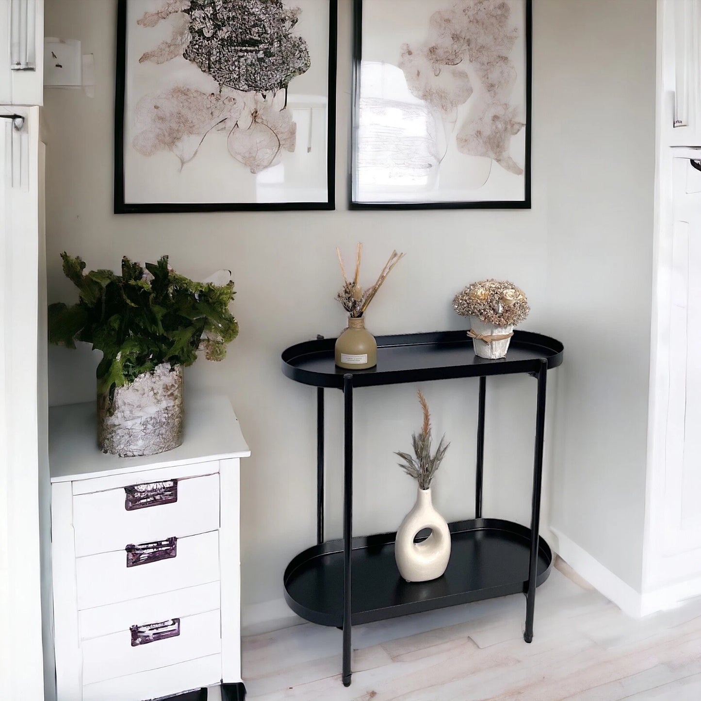 2 Tier Black Metal Contemporary Side Table
