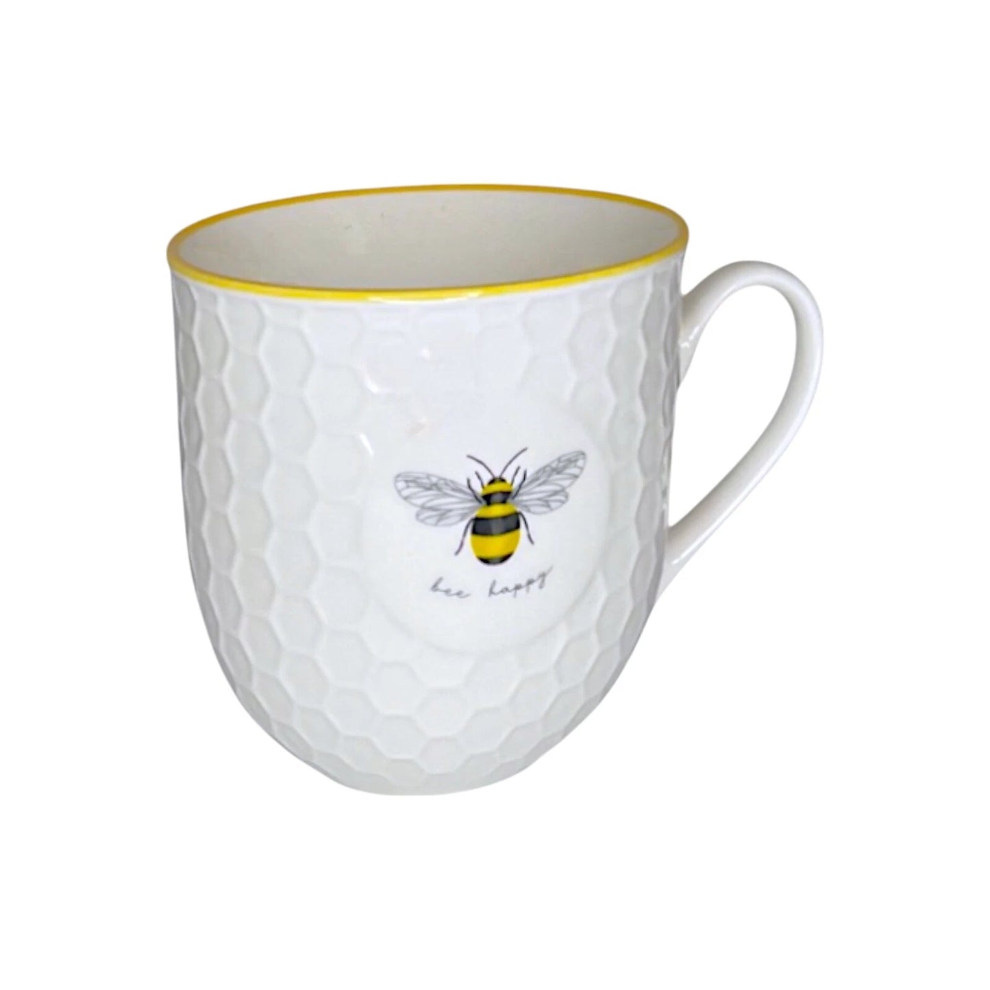 Tea Coffee Mug Pretty White Embossed 3D Honeycomb