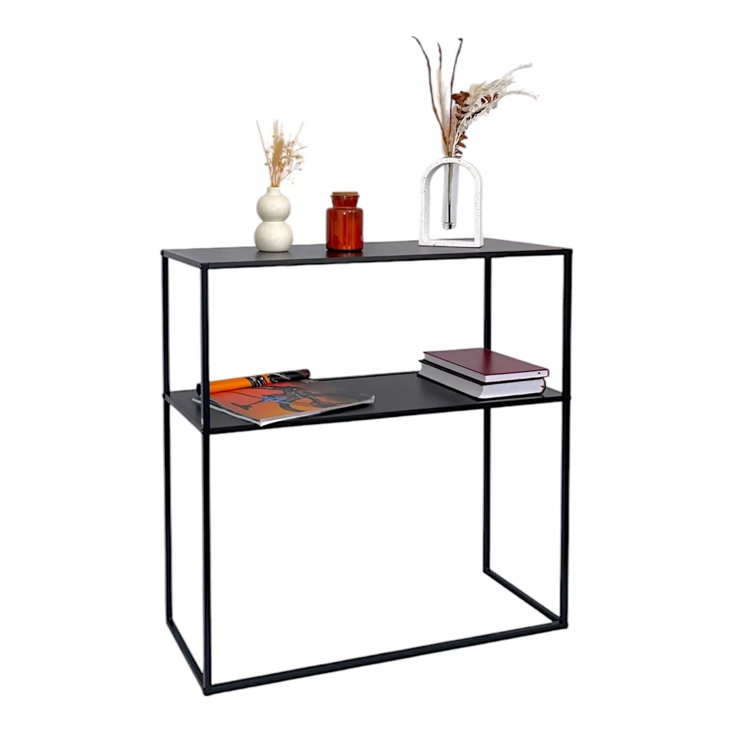2 Tier Console Table Black Metal Frame