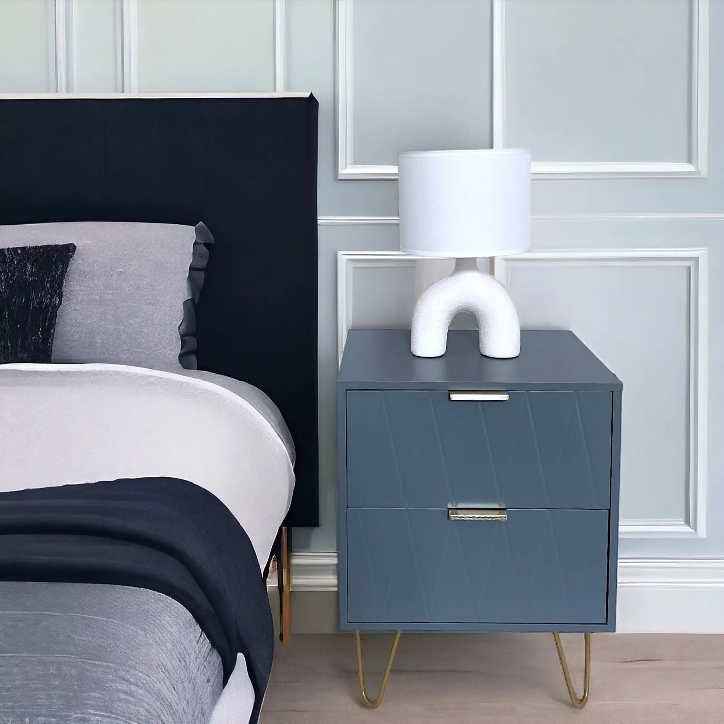 Bedside Tables With 2 Drawer Grey