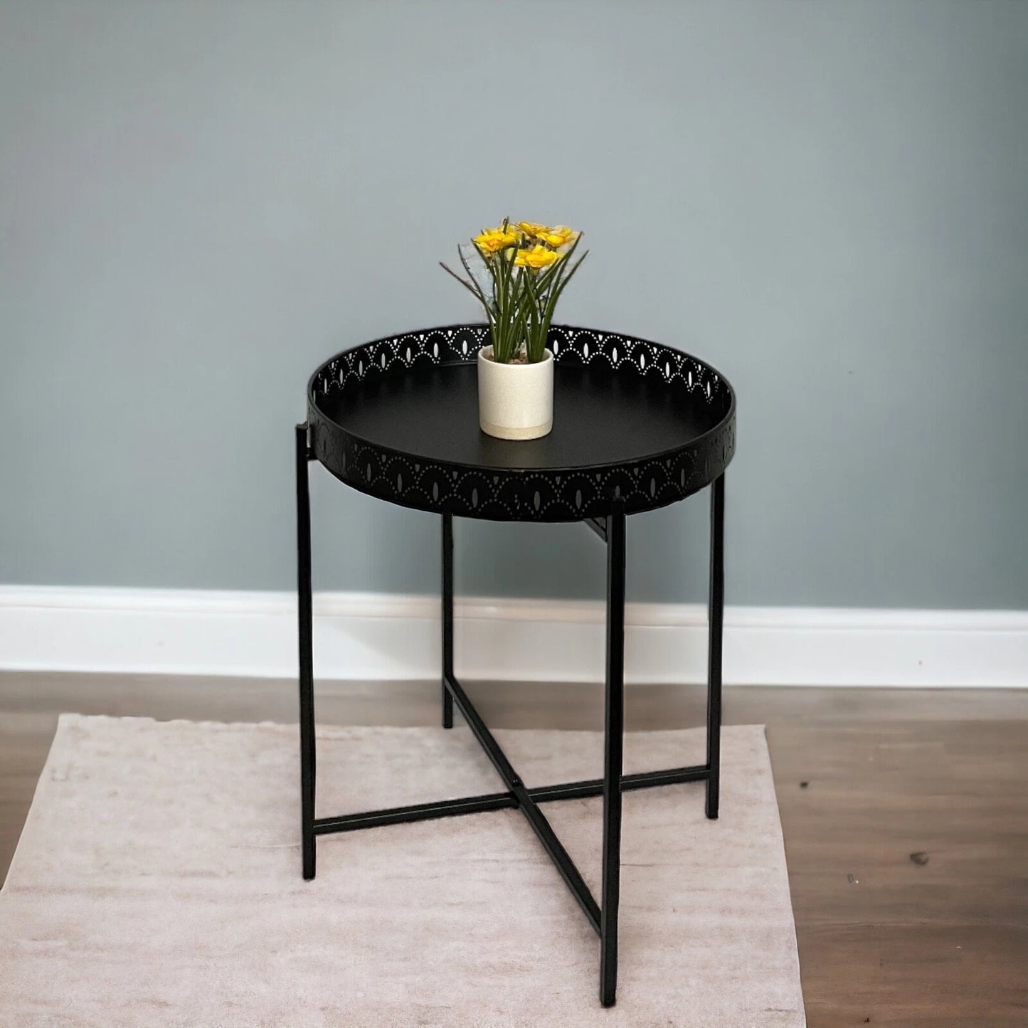 Black Metal Side Coffee Tray Table