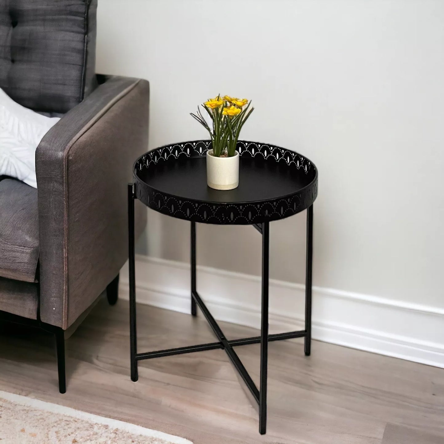 Black Metal Side Coffee Tray Table