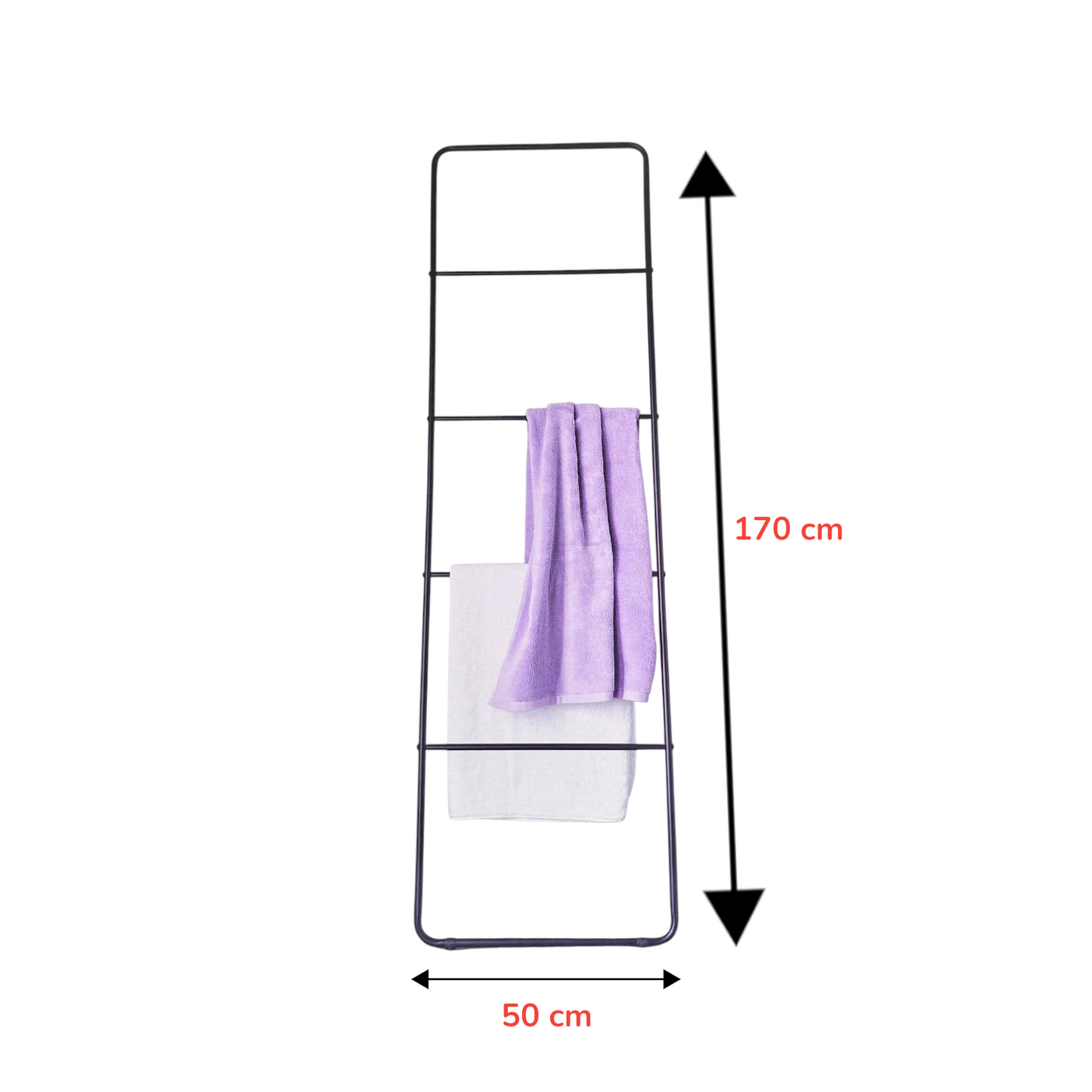 Tall Metal Blanket Towel Ladder 4 Rungs Hooks Bathroom Rack