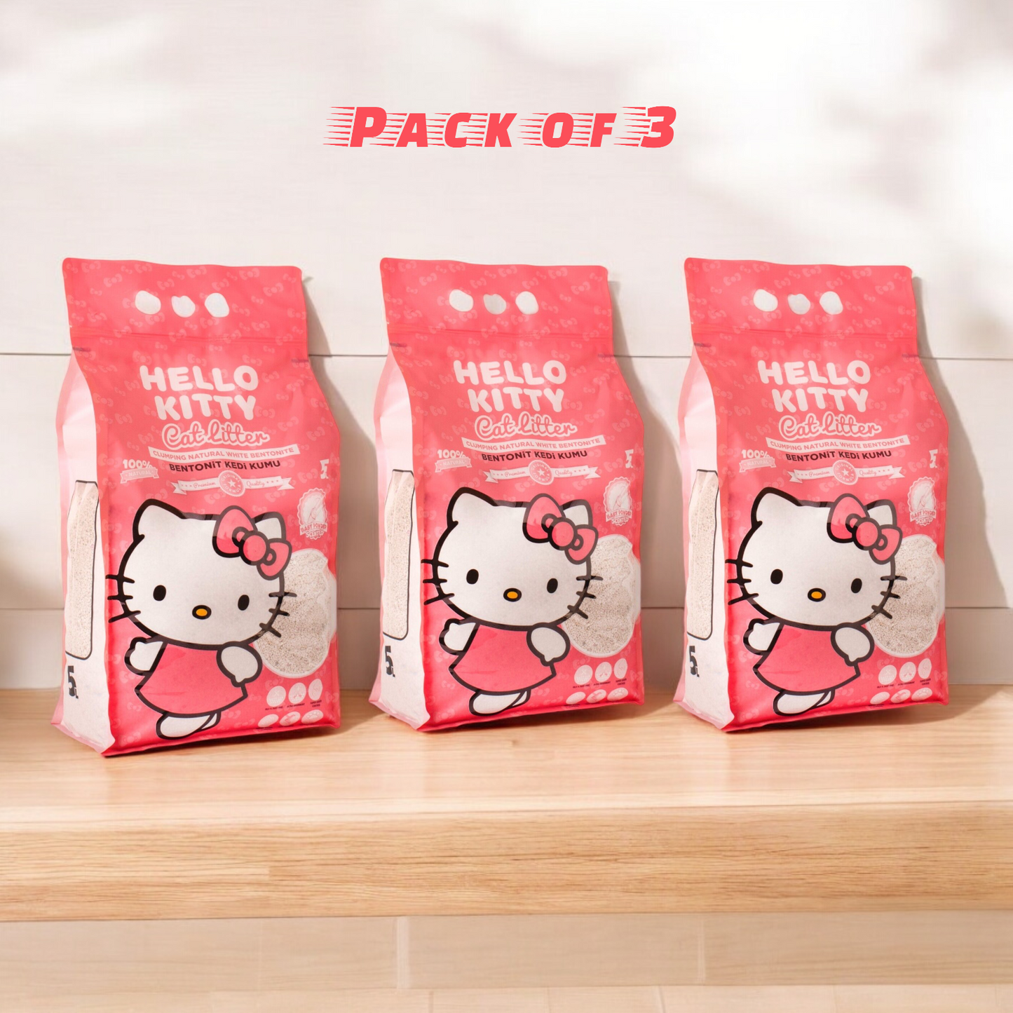 Hello Kitty Brand Bentonite Natural Baby Powder Clumping Cat Litter - 15Litter