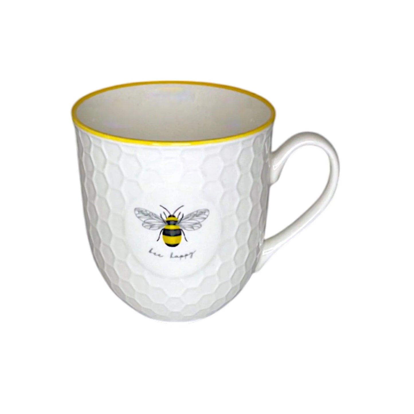 Tea Coffee Mug Pretty White Embossed 3D Honeycomb