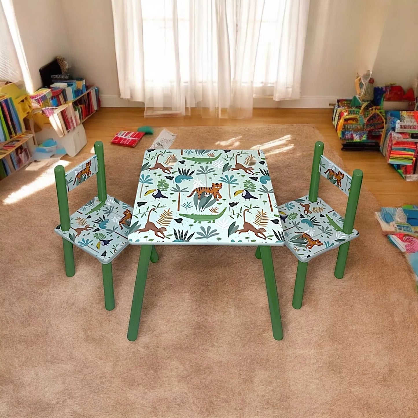 Children Kids Table and 2 Chairs Set -Safari