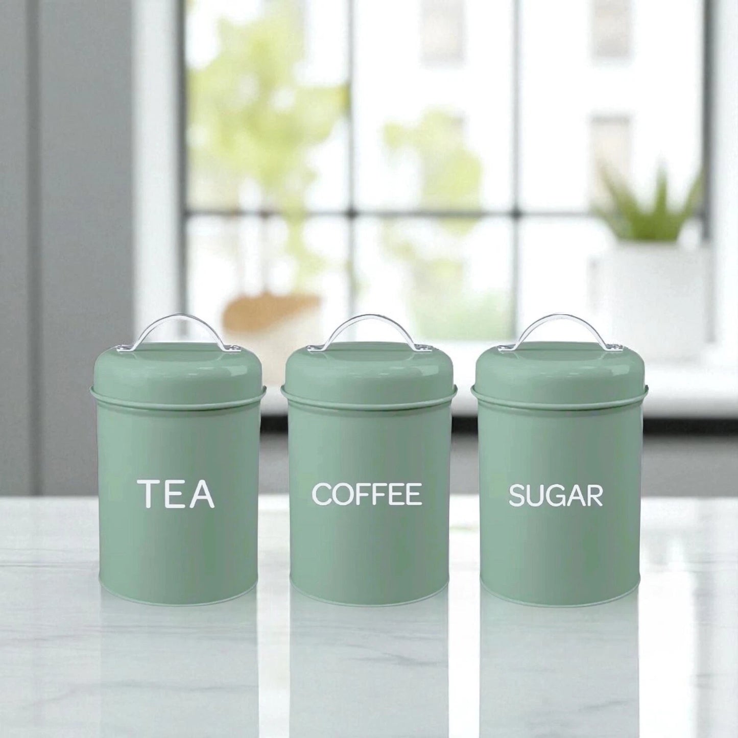 Set of 3 Canister Tea Coffee Sugar (Green)