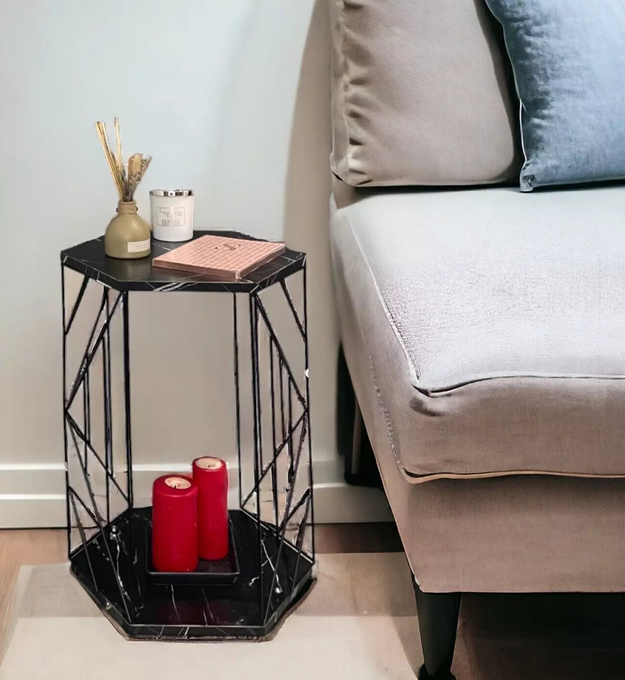 2 Tier Cage Table Black Marble Hallway Table