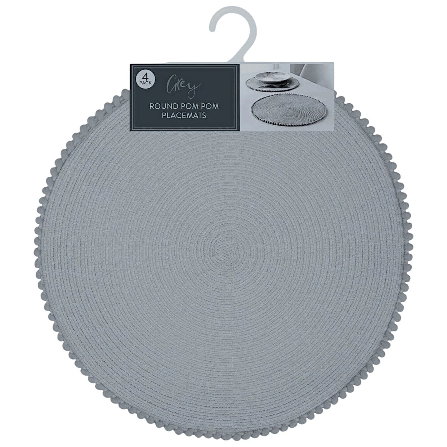Dark Grey Round Pom Pom Placemats set of 4