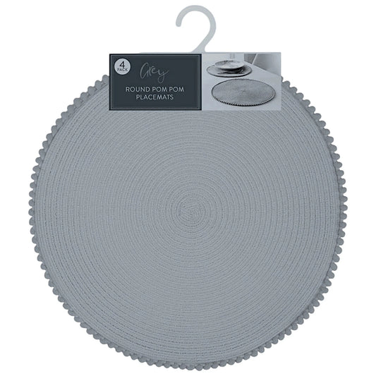 Dark Grey Round Pom Pom Placemats set of 4
