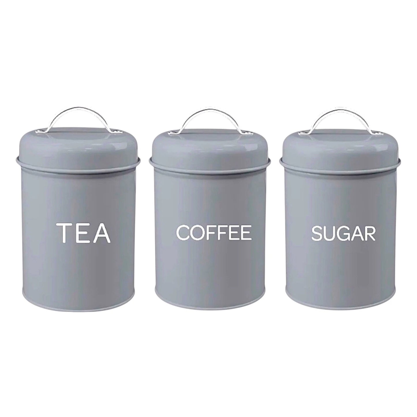 Set of 3 Canister Tea Coffee Sugar (Grey)