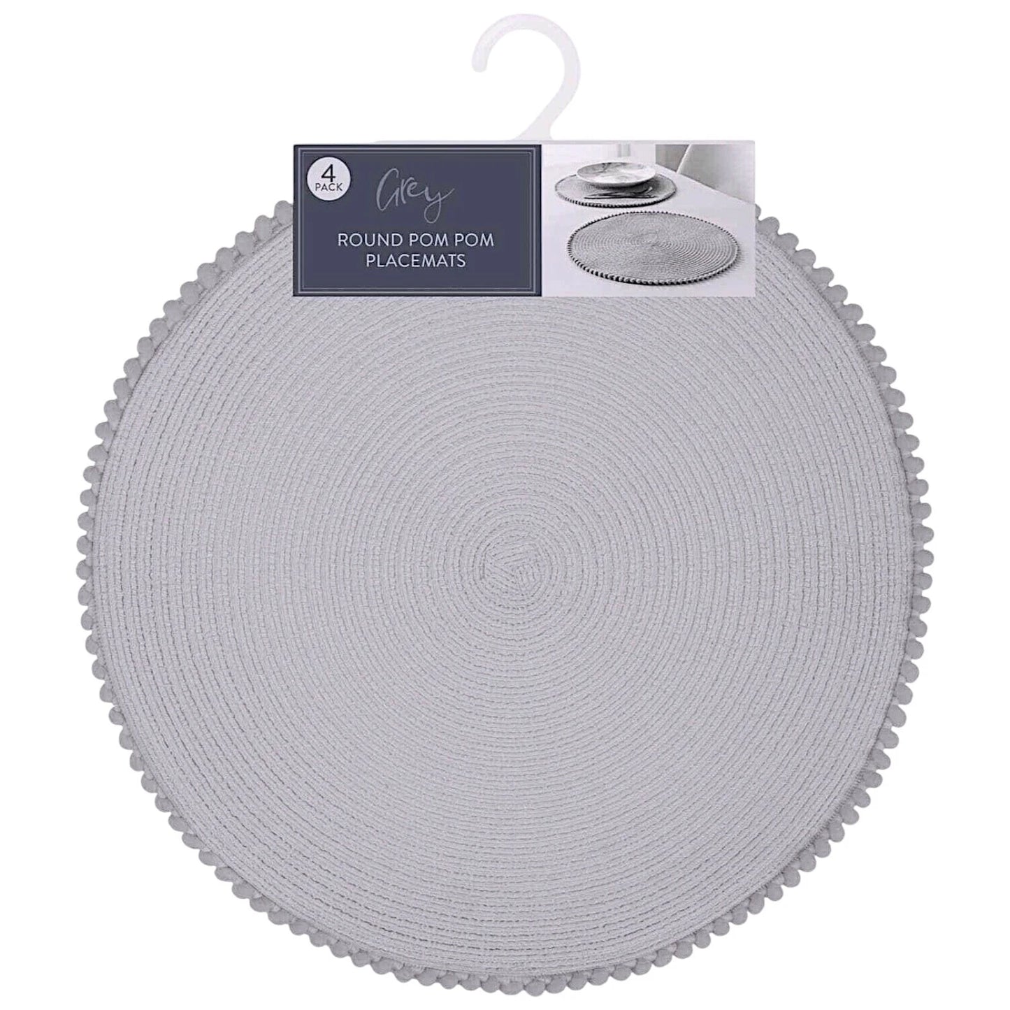 Grey Round Pom Pom Placemats set of 4