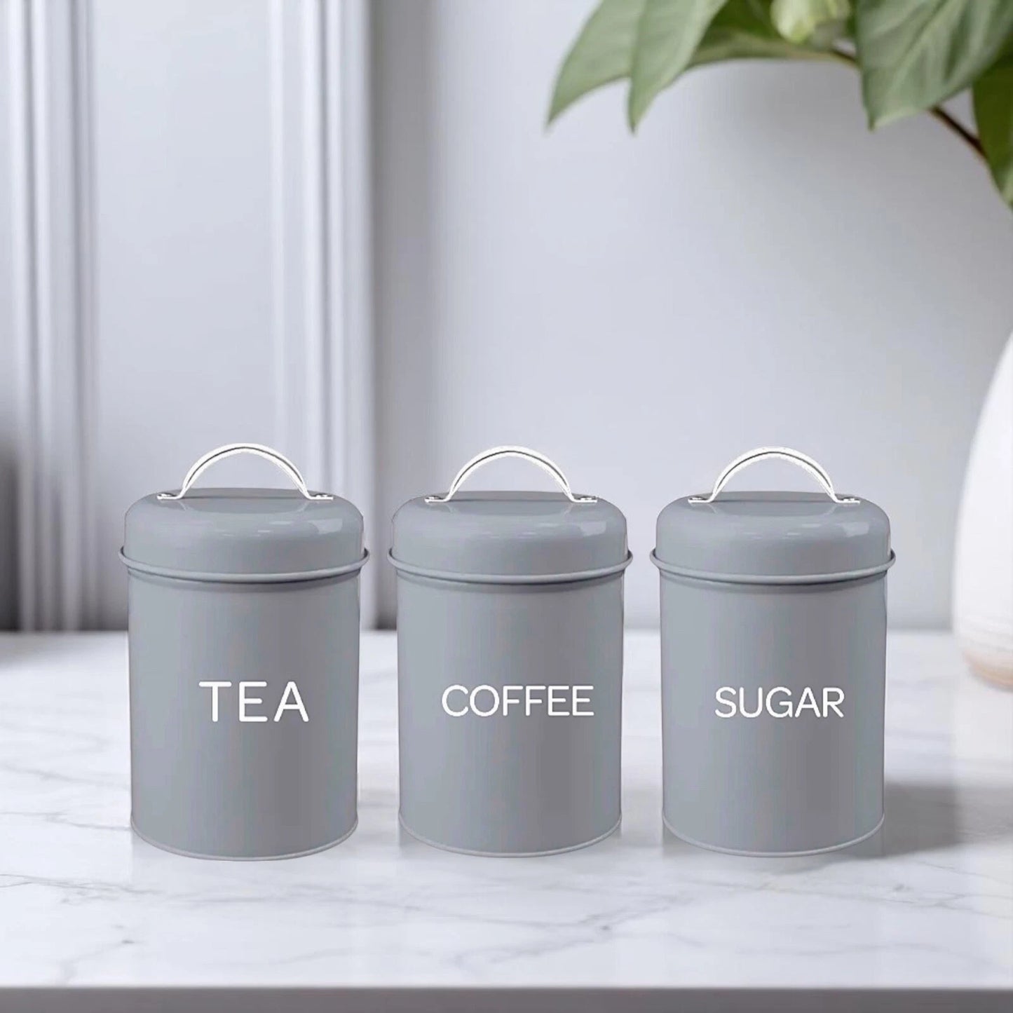 Set of 3 Canister Tea Coffee Sugar (Grey)
