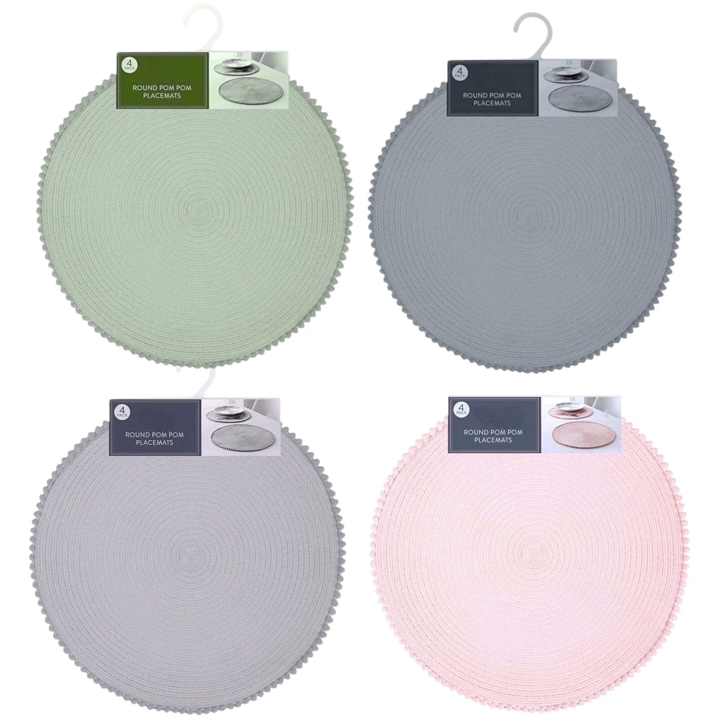 Grey Round Pom Pom Placemats set of 4