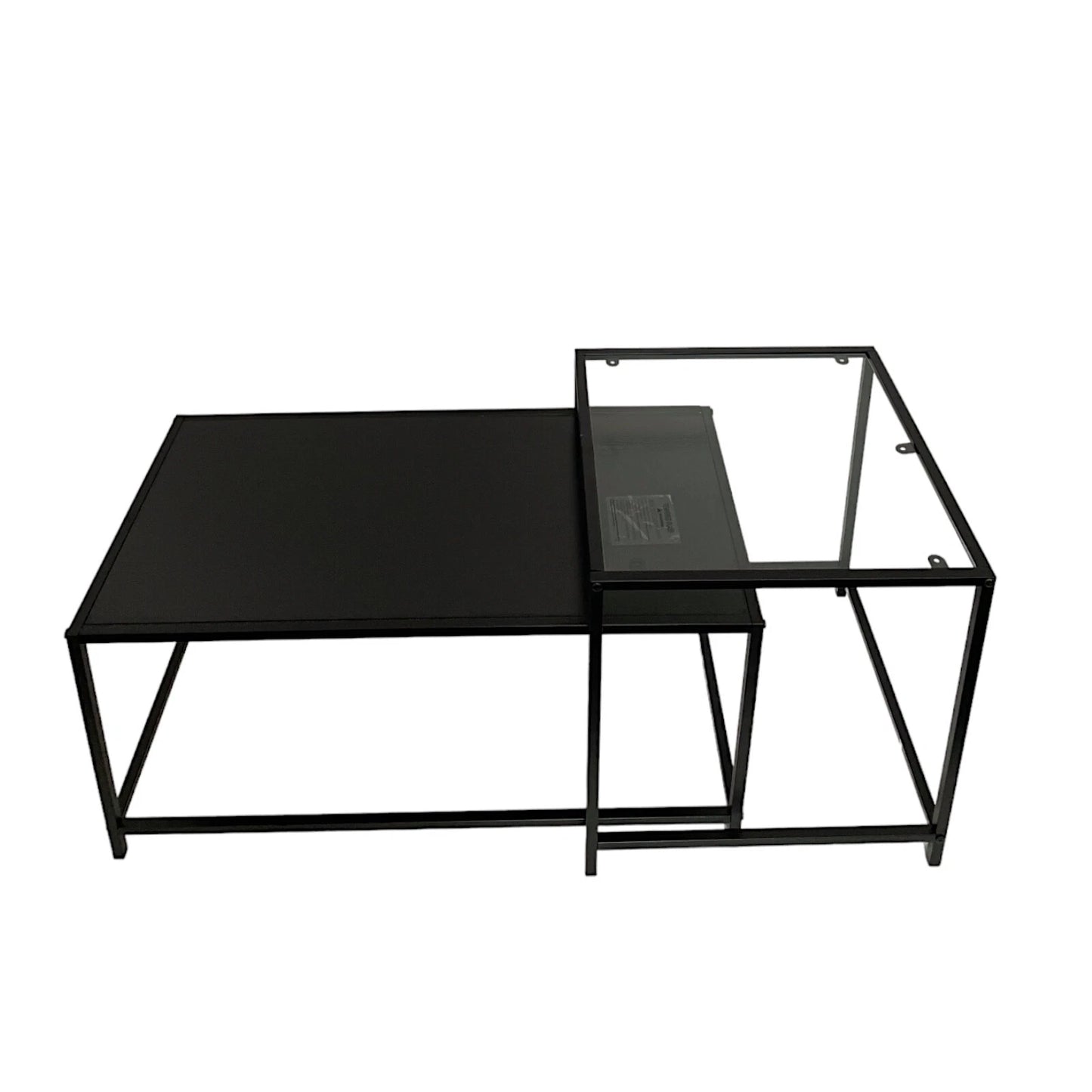 Set Of 2 Coffee Table Black Side Table with Clear Glass Top