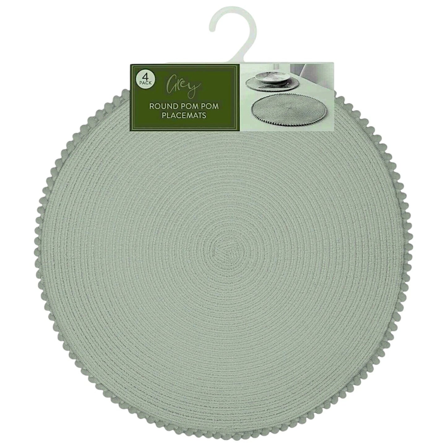Green Round Pom Pom Placemats set of 4 Table Mats