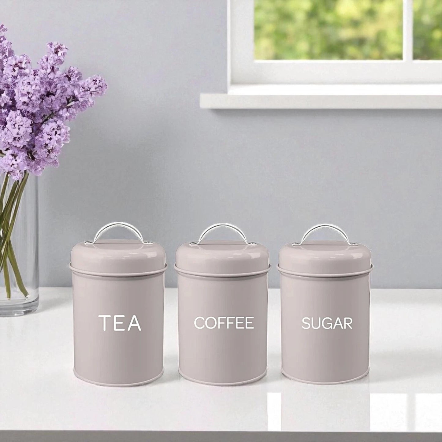 Set of 3 Canister Tea Coffee Sugar (Natural)