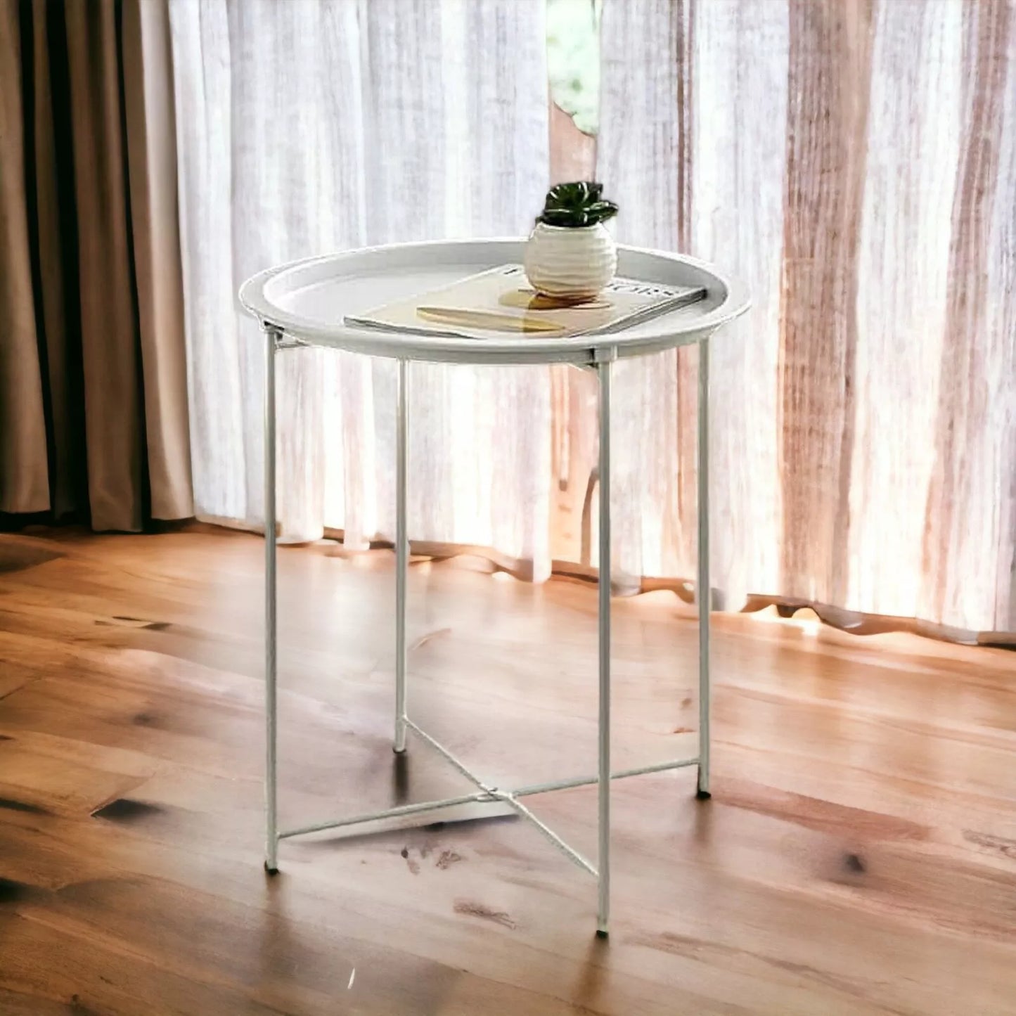 White Metal Side Table Round