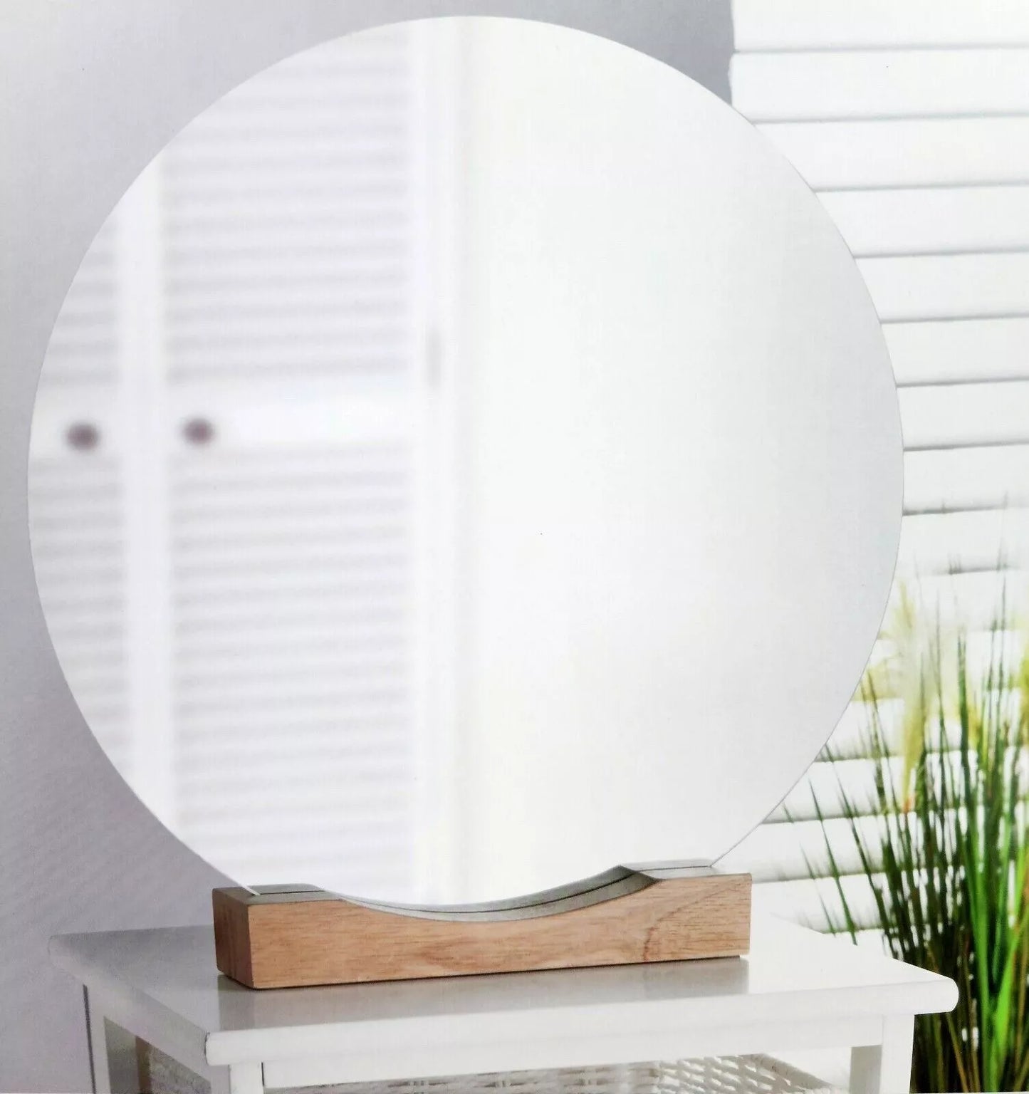 Round Mirror With Oak Wooden Stand