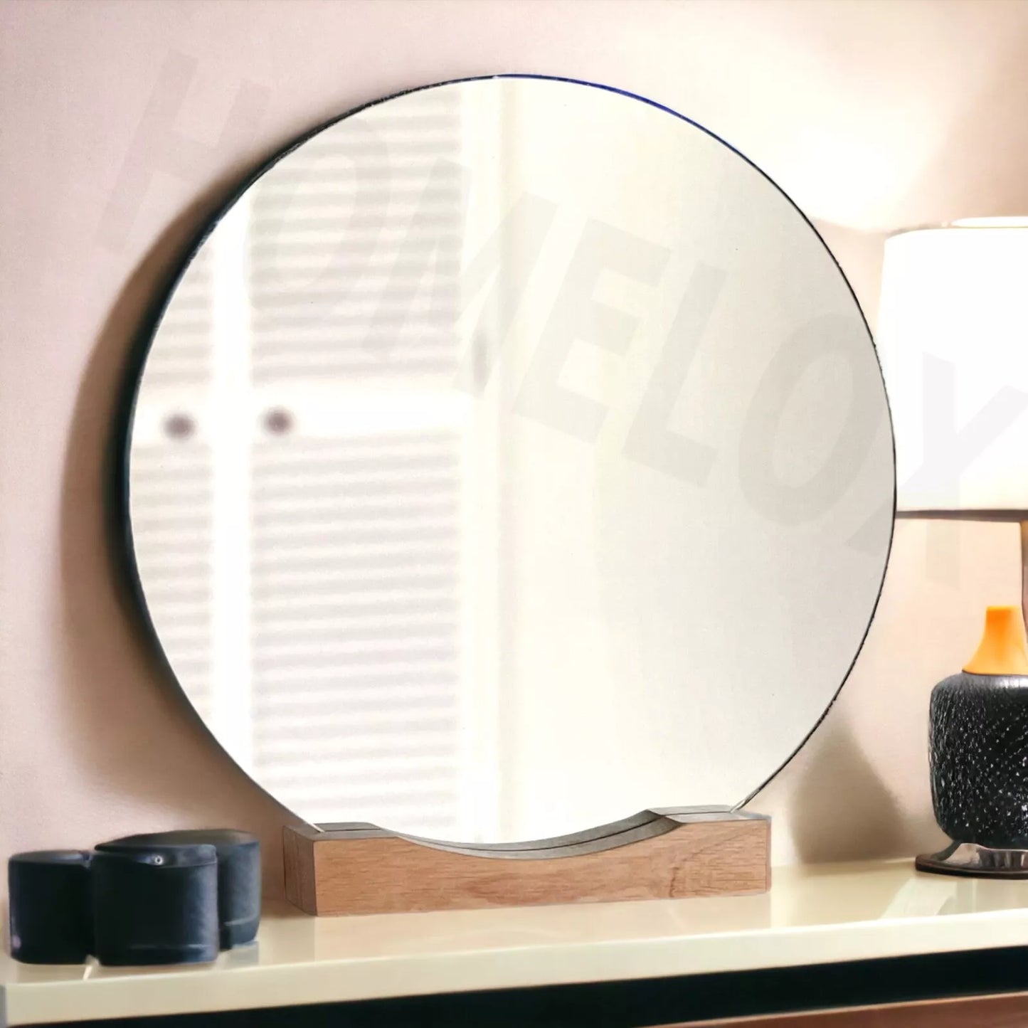 Round Mirror With Oak Wooden Stand