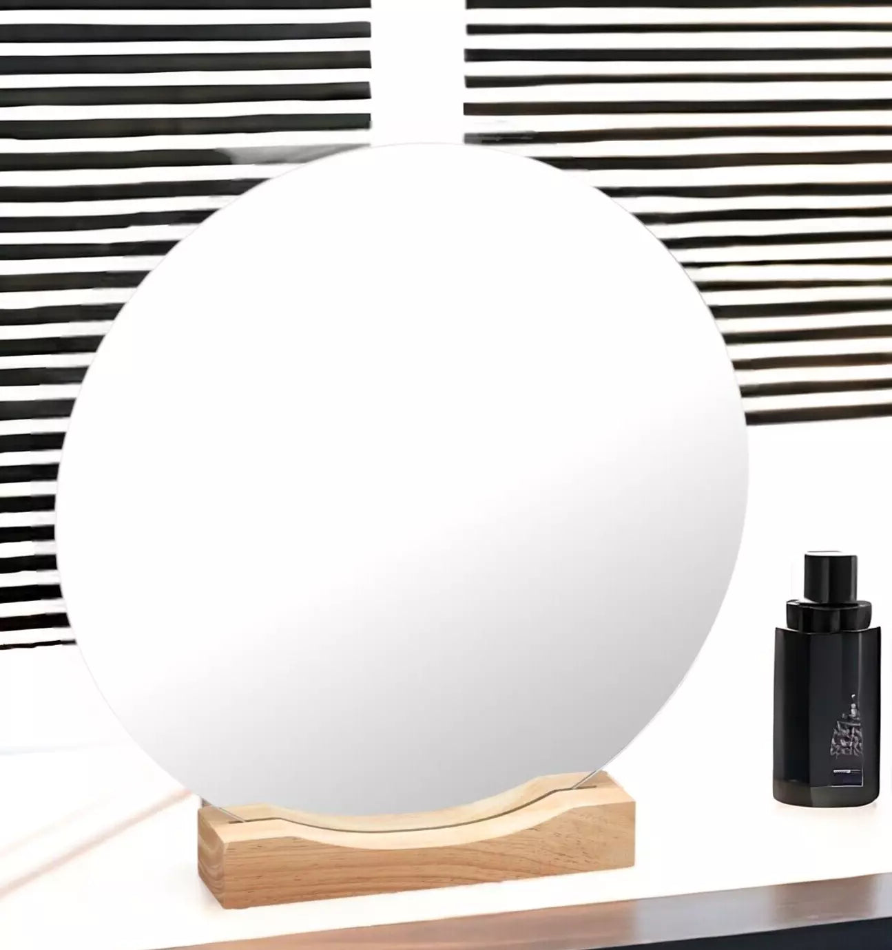 Round Mirror With Oak Wooden Stand