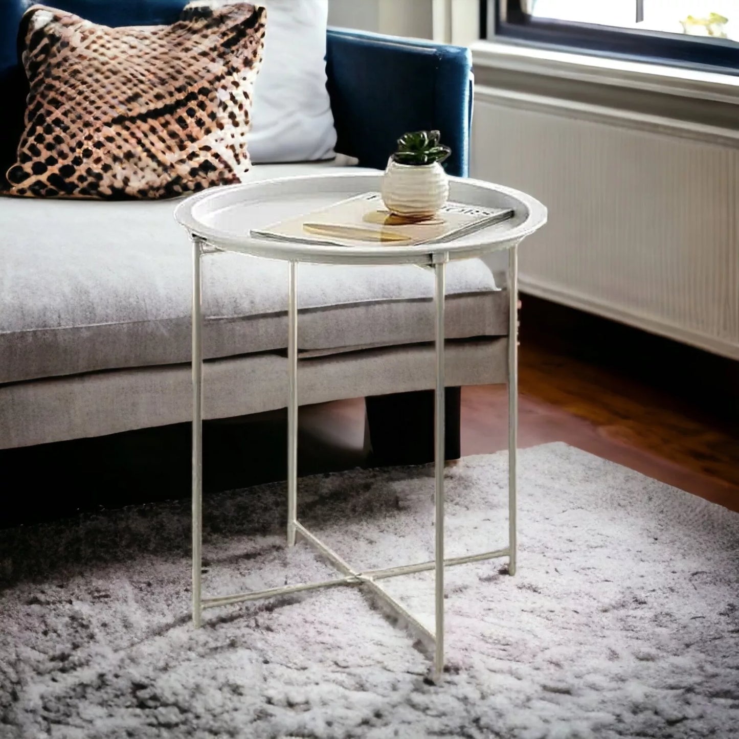 White Metal Side Table Round
