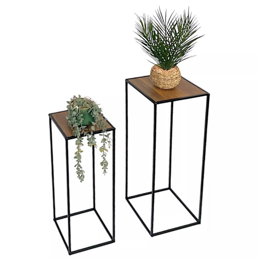 Set of 2 Side Lamp Plant Table Black Metal