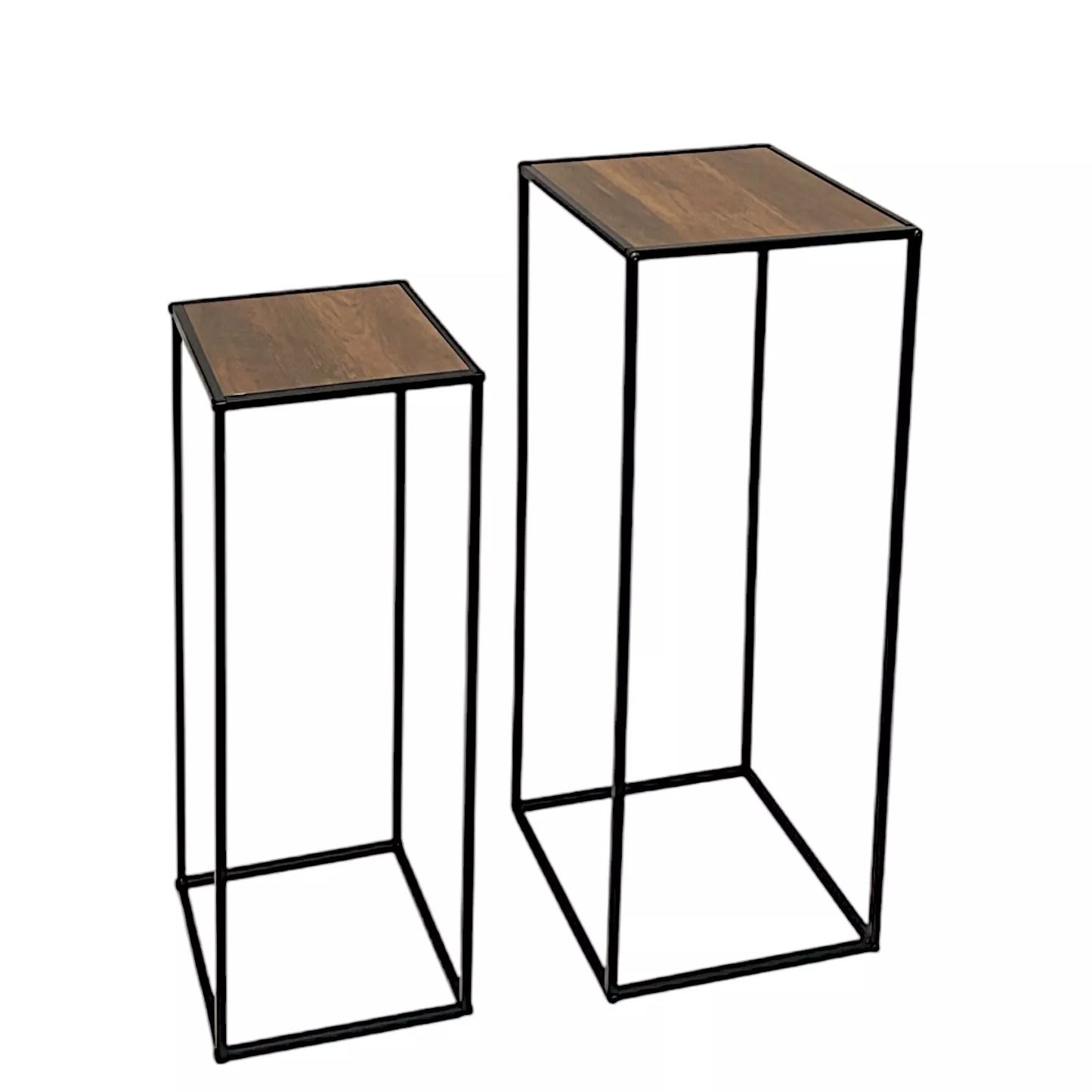 Set of 2 Side Lamp Plant Table Black Metal