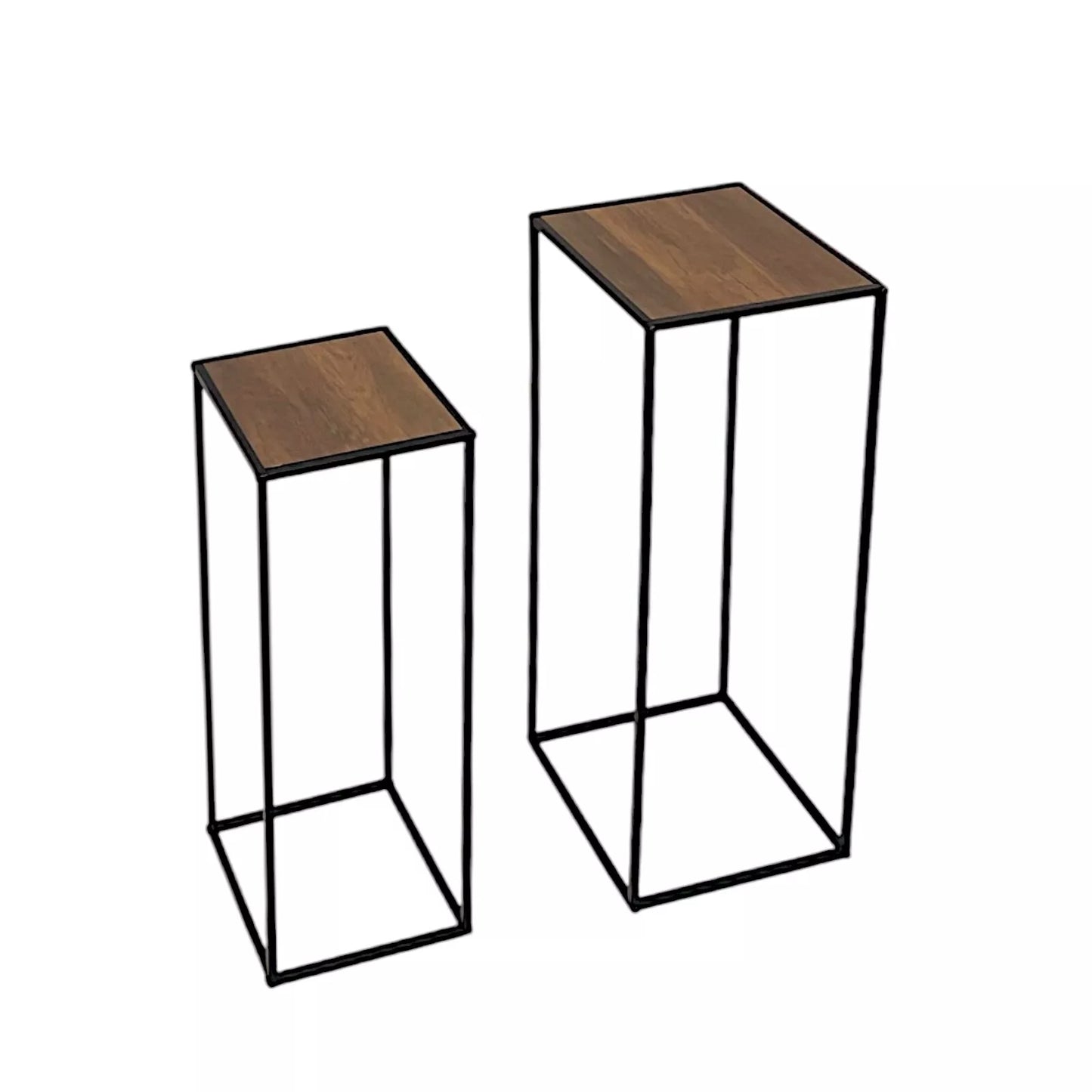 Set of 2 Side Lamp Plant Table Black Metal