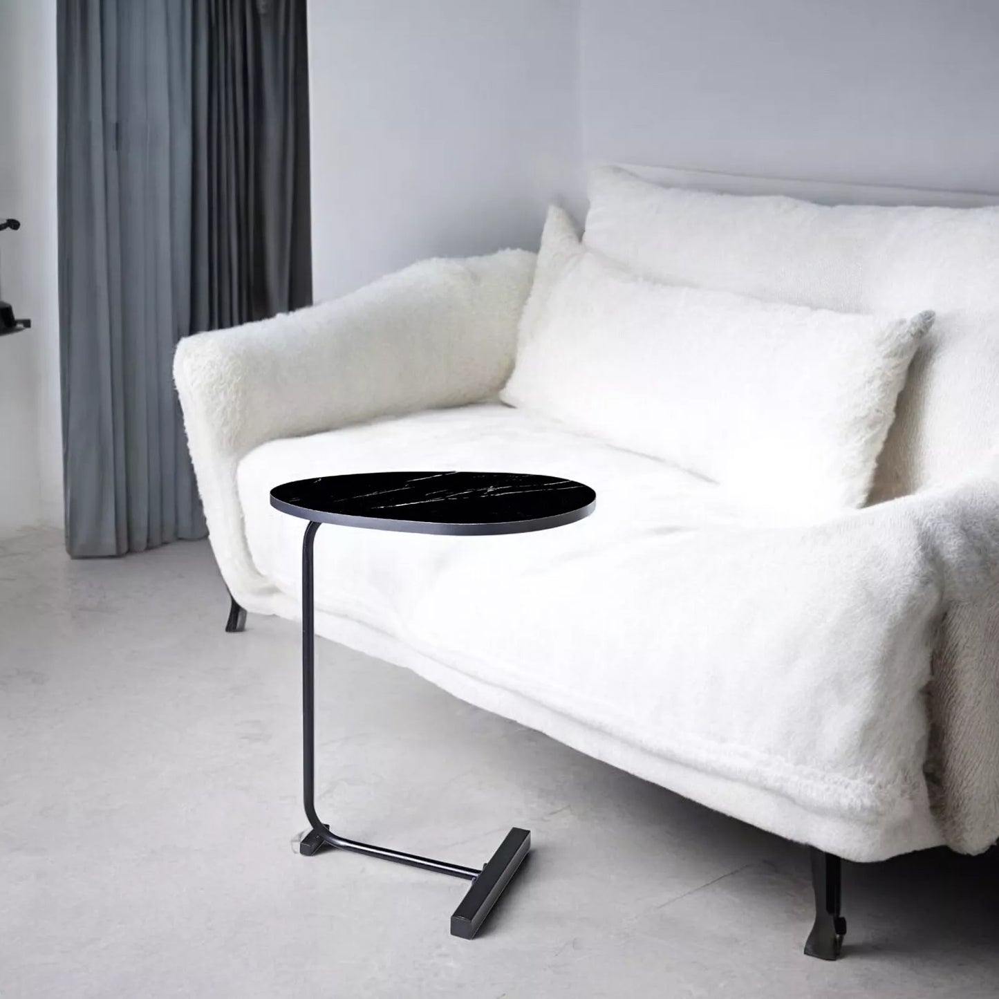 Modern Side Table C Shaped Black Marble
