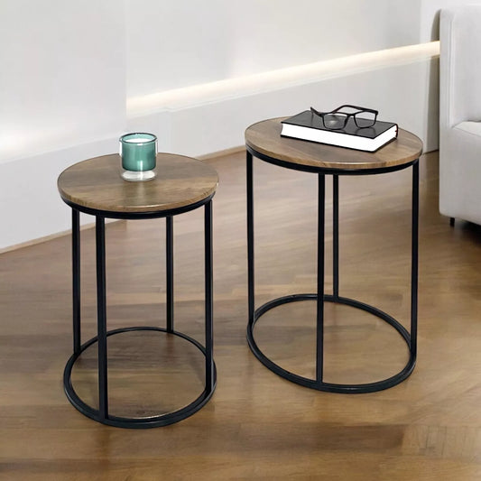 Nest of 2 Tables Rustic Oak