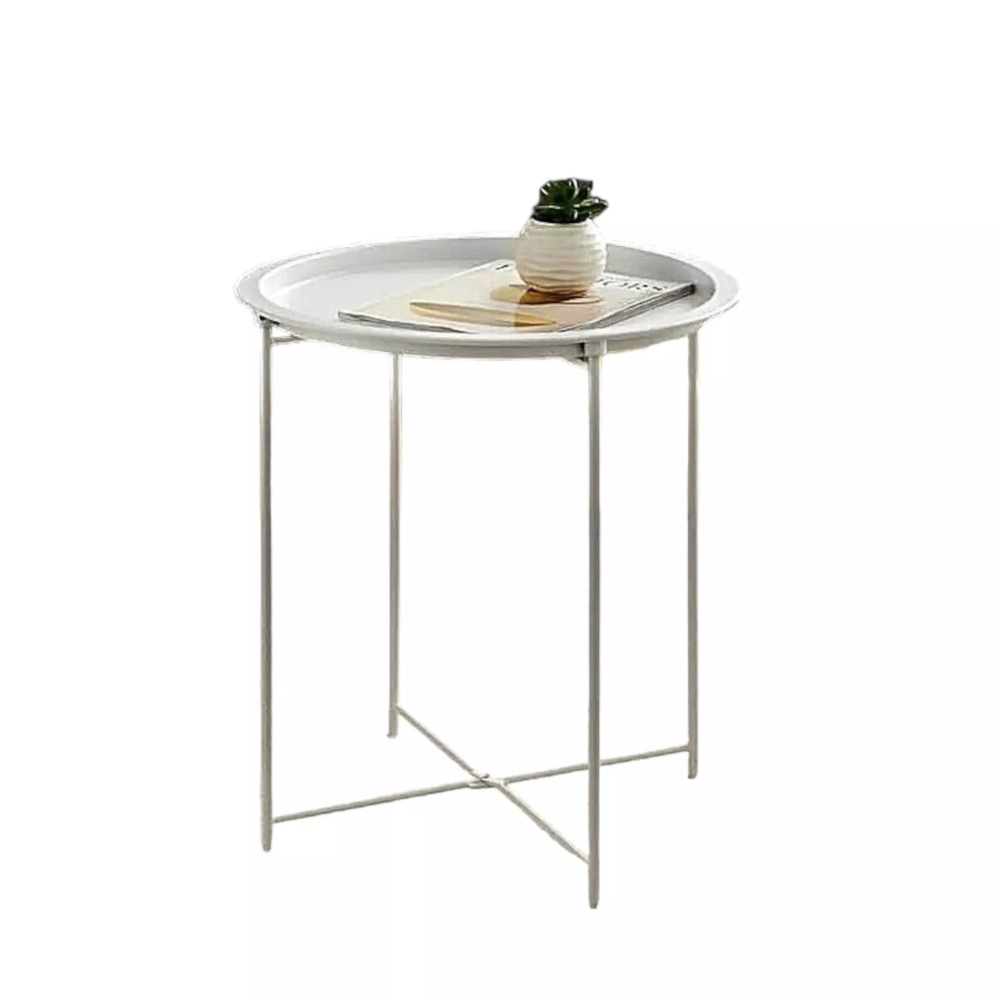 White Metal Side Table Round