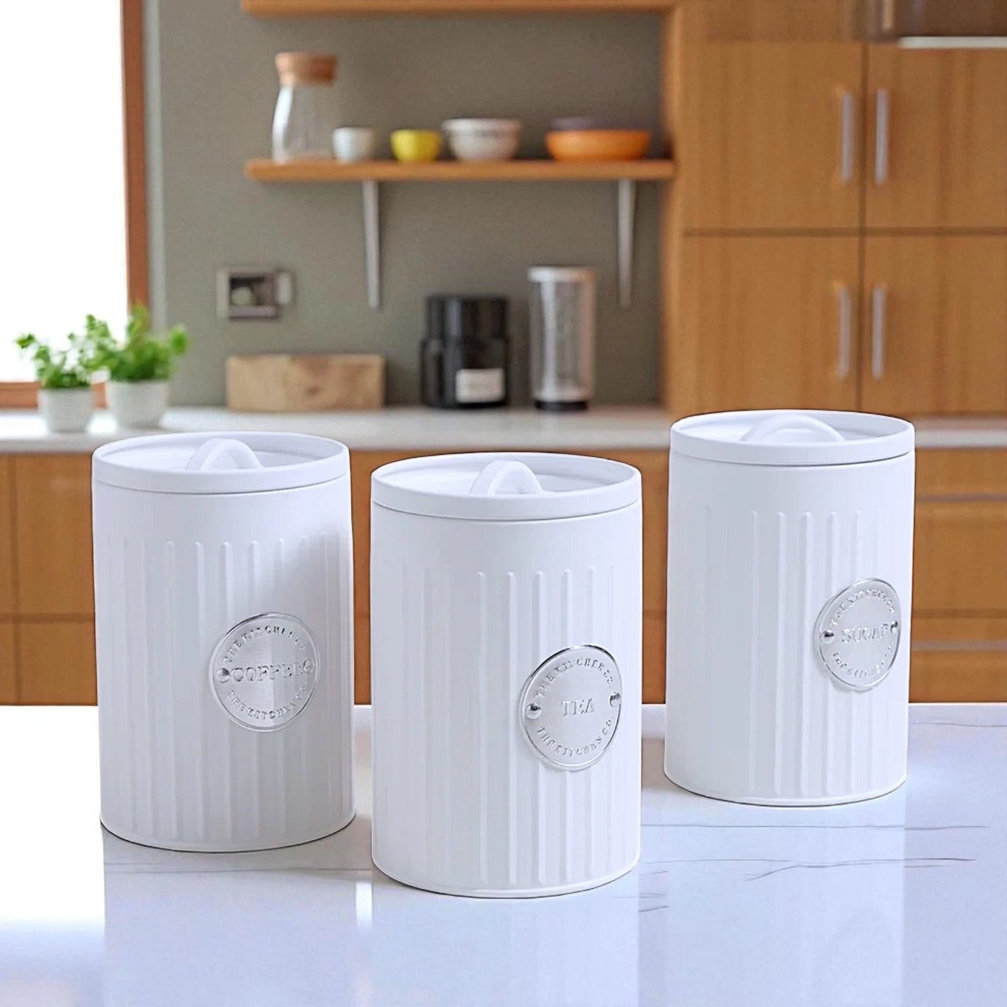 White Canister Set Tea Coffee Sugar