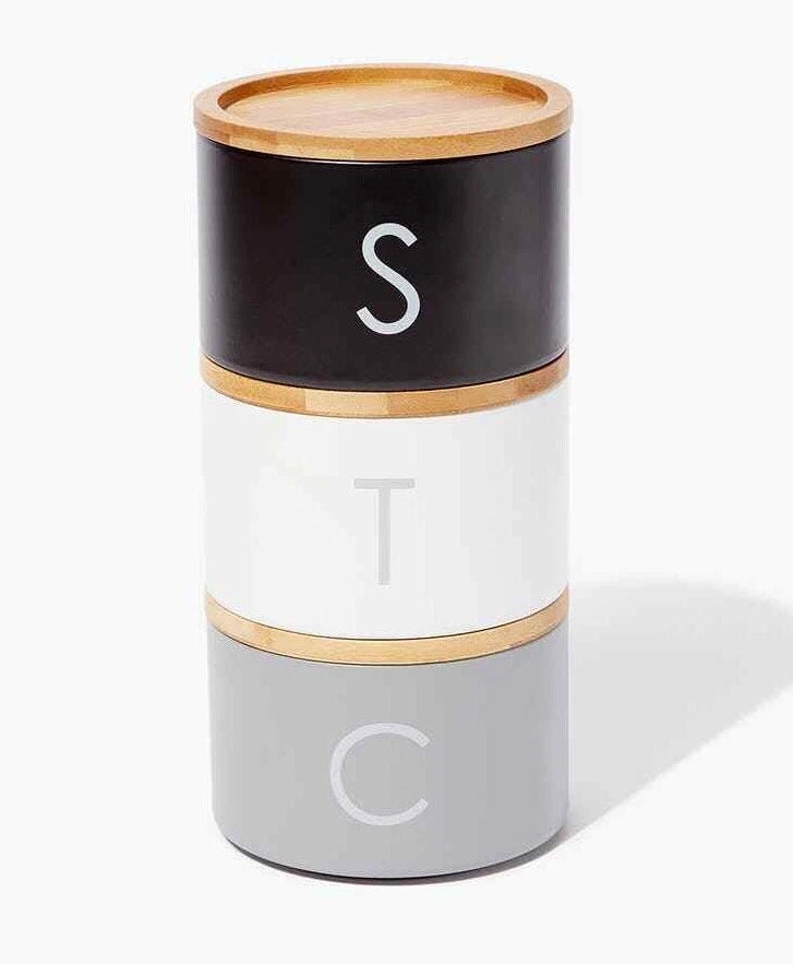 Stacking Metal Canisters Tea Coffee Sugar with Bamboo Lid