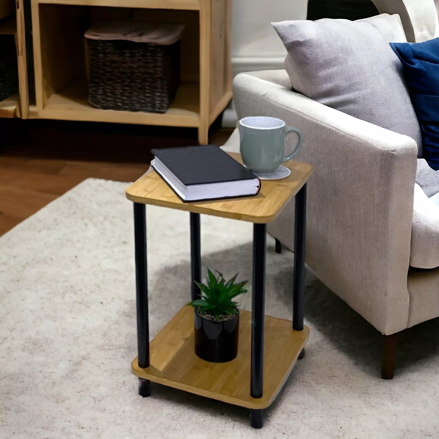 2 Tier Side Table Oak Effect