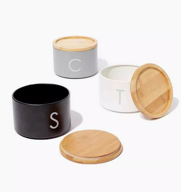 Stacking Metal Canisters Tea Coffee Sugar with Bamboo Lid
