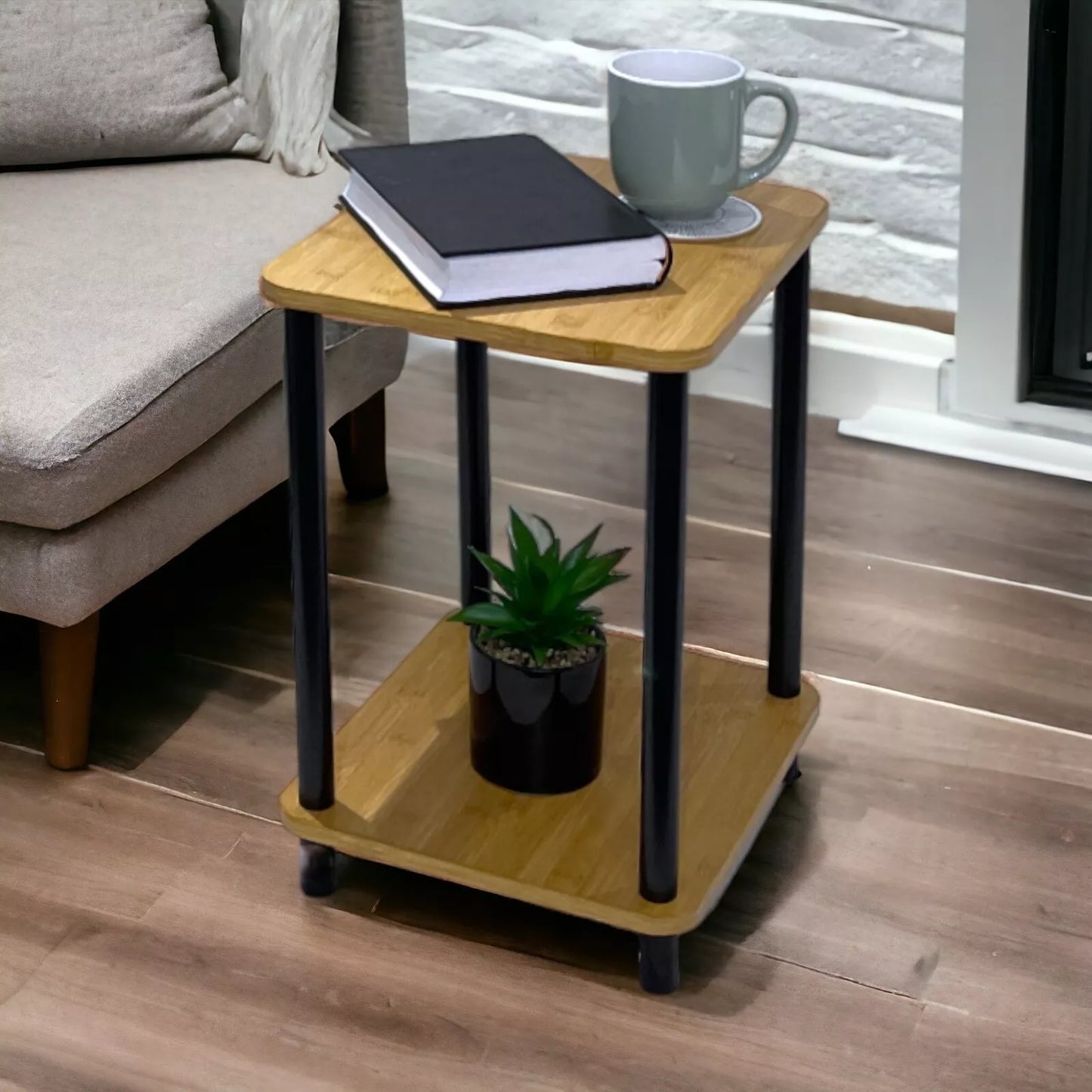 2 Tier Side Table Oak Effect