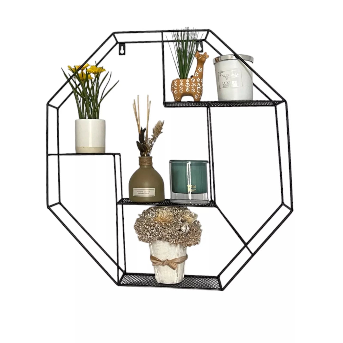 Metal Wire Floating Hexagon Wall Shelf