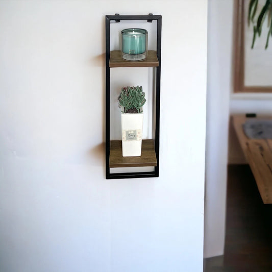 2 Tier Shelf Oak Effects with Black Metal Frame